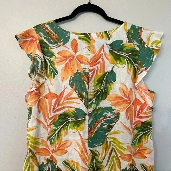 Nicole Miller Women's 100% Linen Tropical Print Flutter Sleeve Dress Sz L GUC - Picture 5 of 6